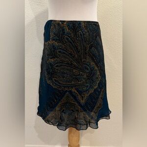 Y2K Briggs New York Petite Women’s Paisley Skirt Large Blue Brown Boho Vintage